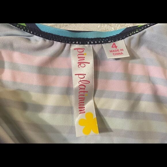 🛍 Pink Platinum Girl’s little Rainbow 🌈 Striped Print Swimsuit Size :4 - Picture 7 of 10